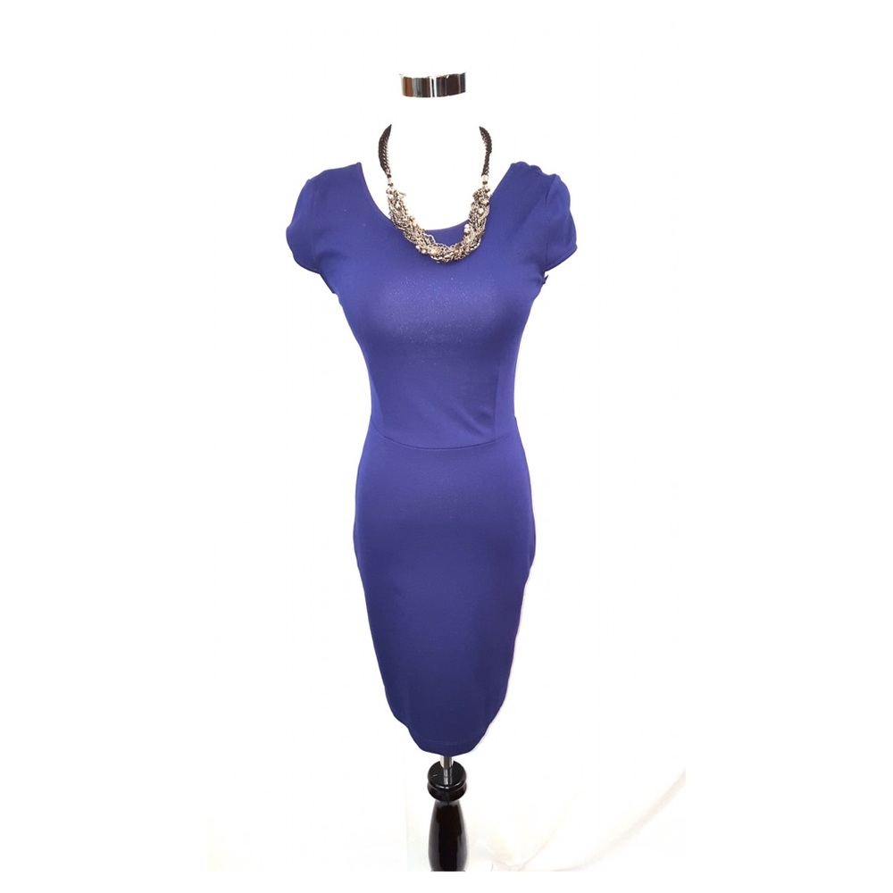 Zara Navy Cap Sleeve Sheath Dress (TRF)